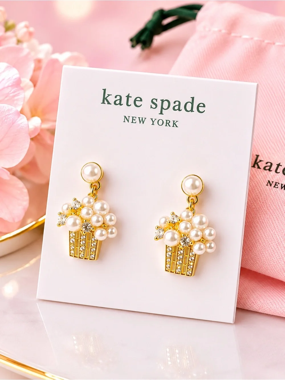 kate spade Gold & Cream Pearl Cluster Drop Earrings